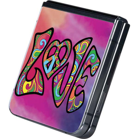 Liquid Blue Tie Dye Peace & Love Galaxy Z Flip5 5G Skin