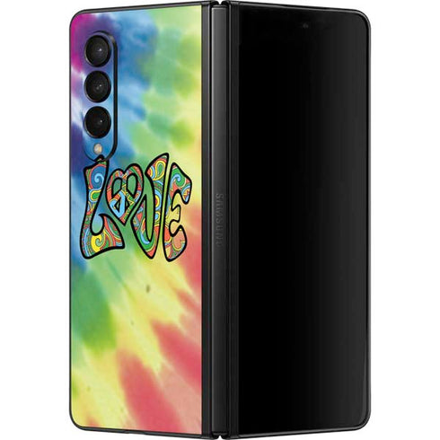 Liquid Blue Tie Dye Peace & Love Galaxy Z Fold3 5G Skin