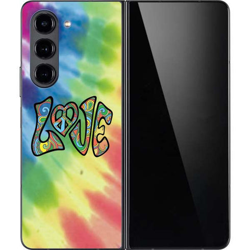 Liquid Blue Tie Dye Peace & Love Galaxy Z Fold5 5G Skin