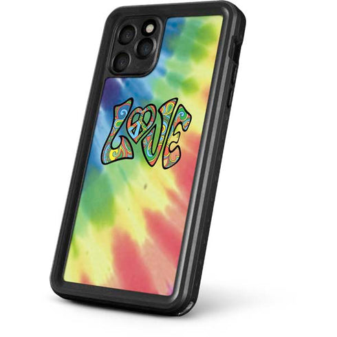 Liquid Blue Tie Dye Peace & Love iPhone 11 Pro Waterproof Case