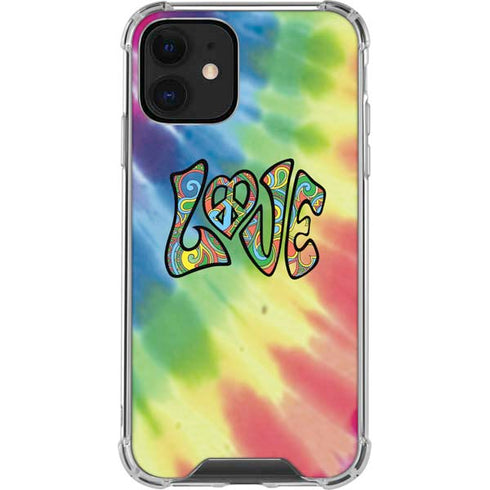 Liquid Blue Tie Dye Peace & Love iPhone 12 Clear Case