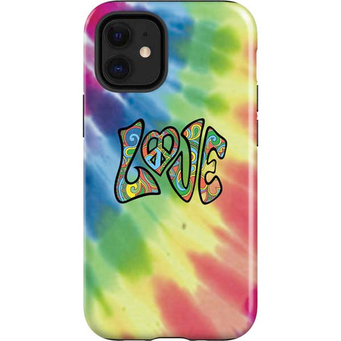 Liquid Blue Tie Dye Peace & Love iPhone 12 Mini Impact Case