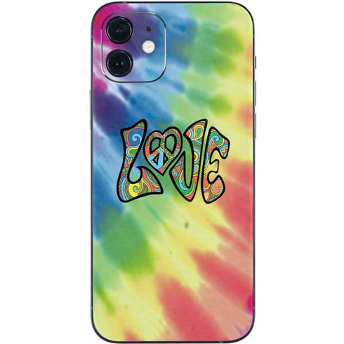 Liquid Blue Tie Dye Peace & Love iPhone 12 Skin