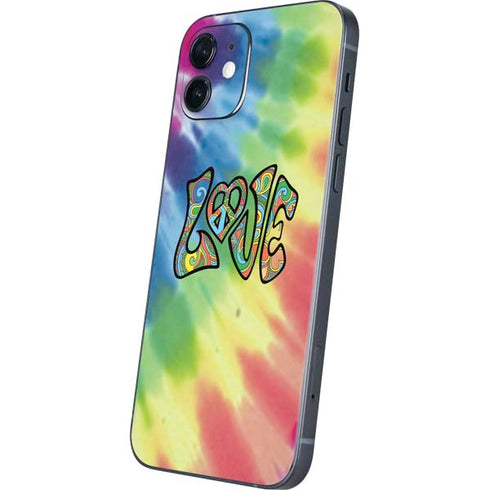 Liquid Blue Tie Dye Peace & Love iPhone 12 Skin