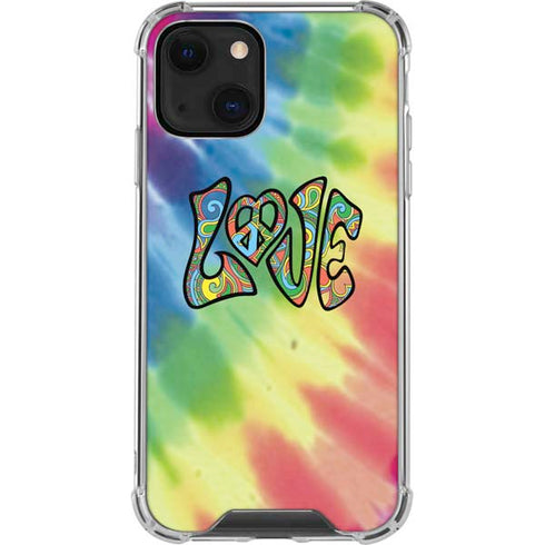 Liquid Blue Tie Dye Peace & Love iPhone 13 Mini Clear Case
