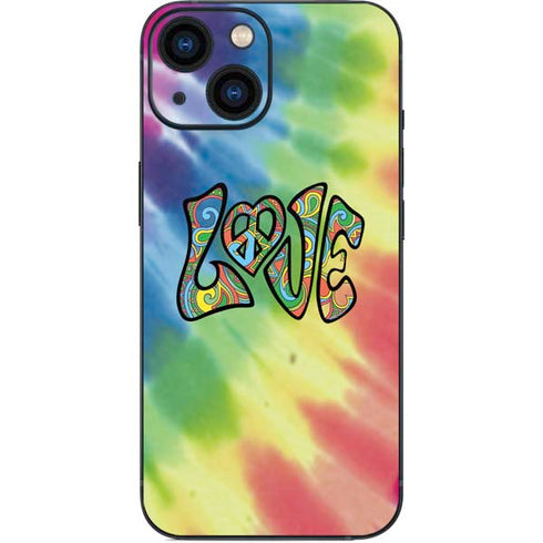 Liquid Blue Tie Dye Peace & Love iPhone 13 Mini Skin