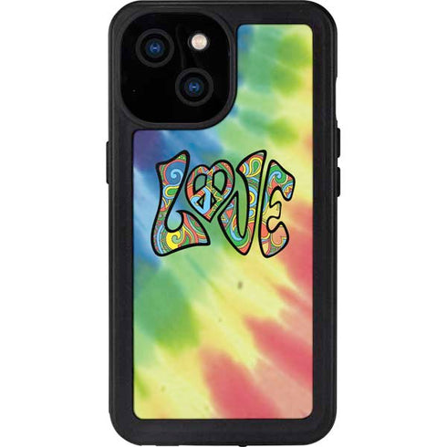 Liquid Blue Tie Dye Peace & Love iPhone 13 Mini Waterproof Case