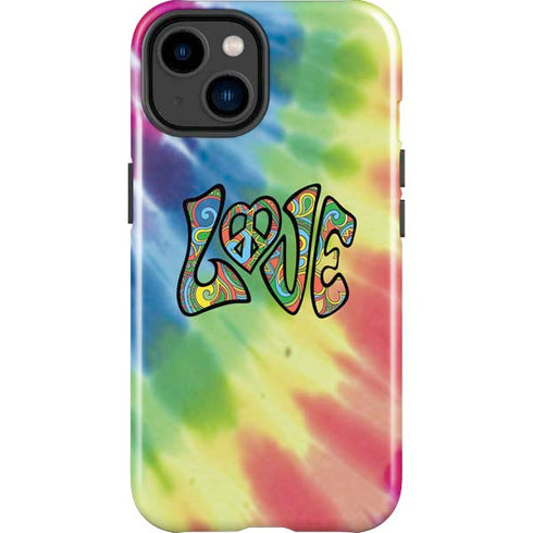 Liquid Blue Tie Dye Peace & Love iPhone 15 Plus Impact Case