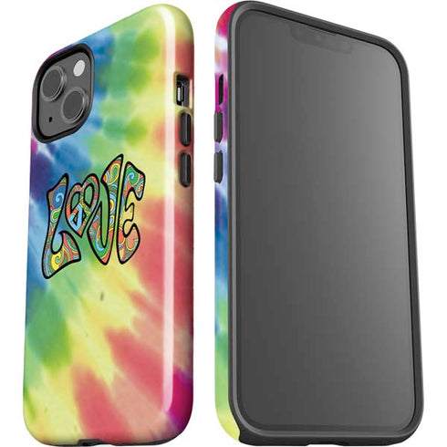 Liquid Blue Tie Dye Peace & Love iPhone 15 Plus Impact Case