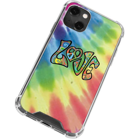 Liquid Blue Tie Dye Peace & Love iPhone 14 Plus Clear Case