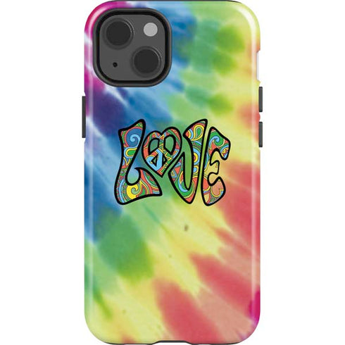 Liquid Blue Tie Dye Peace & Love iPhone 15 Impact Case