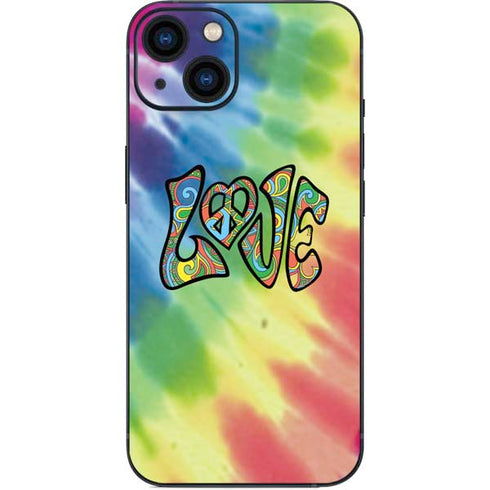 Liquid Blue Tie Dye Peace & Love iPhone 14 Plus Skin