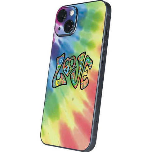 Liquid Blue Tie Dye Peace & Love iPhone 15 Plus Skin