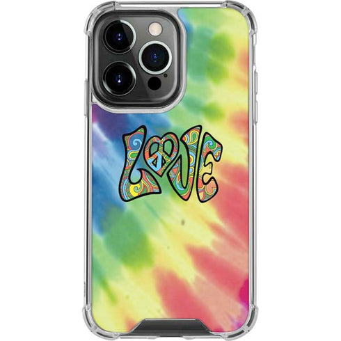 Liquid Blue Tie Dye Peace & Love iPhone 15 Pro Clear Case