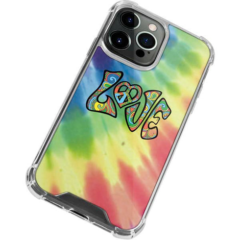 Liquid Blue Tie Dye Peace & Love iPhone 15 Pro Clear Case
