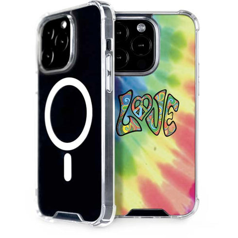 Liquid Blue Tie Dye Peace & Love iPhone 15 Pro MagSafe Case