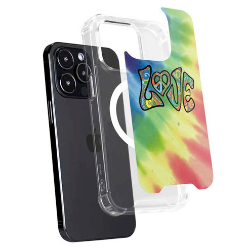 Liquid Blue Tie Dye Peace & Love iPhone 14 Pro MagSafe Case