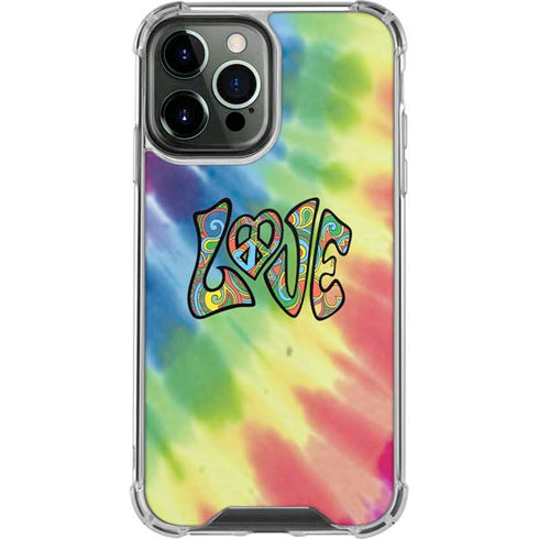 Liquid Blue Tie Dye Peace & Love iPhone 14 Pro Max Clear Case