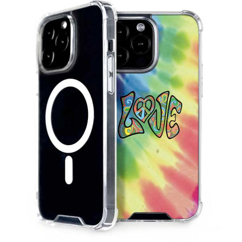Liquid Blue Tie Dye Peace & Love iPhone 15 Pro Max MagSafe Case