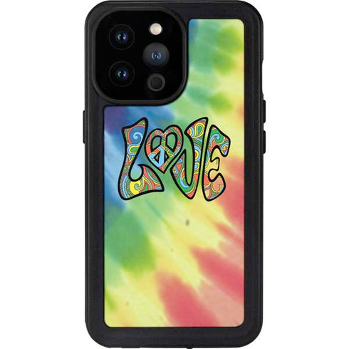 Liquid Blue Tie Dye Peace & Love iPhone 14 Pro Max Waterproof Case