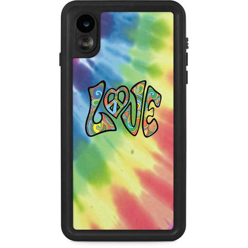 Liquid Blue Tie Dye Peace & Love iPhone XR Waterproof Case