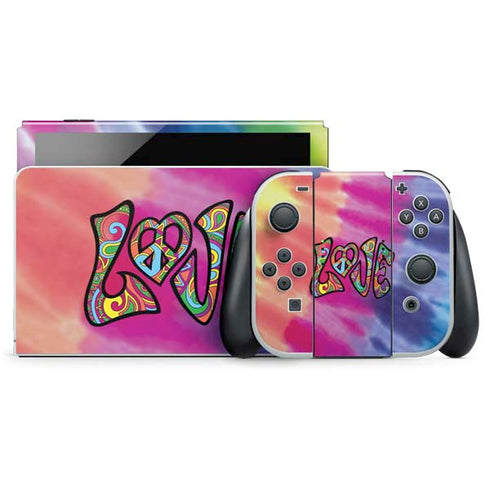 Liquid Blue Tie Dye Peace & Love Nintendo Switch OLED (2021) Skin