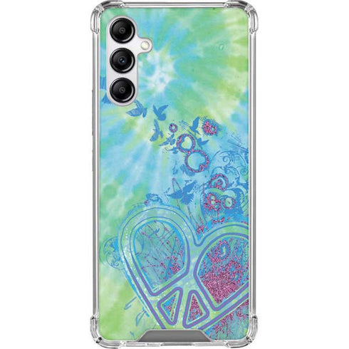 Liquid Blue Tie Dye Peace Heart Galaxy A14 5G Clear Case