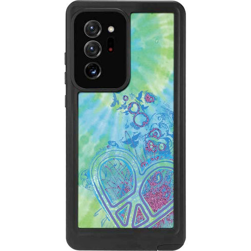 Liquid Blue Tie Dye Peace Heart Galaxy Note20 Ultra 5G Waterproof Case