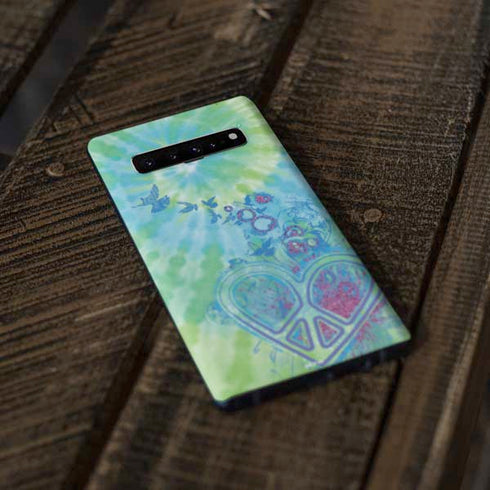 Liquid Blue Tie Dye Peace Heart Galaxy S10 Plus Skin