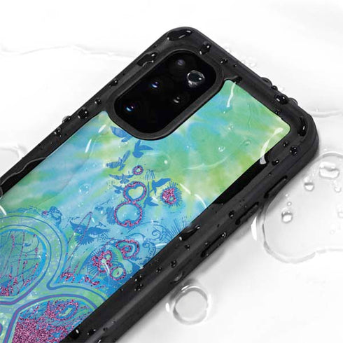 Liquid Blue Tie Dye Peace Heart Galaxy S20 Plus Waterproof Case