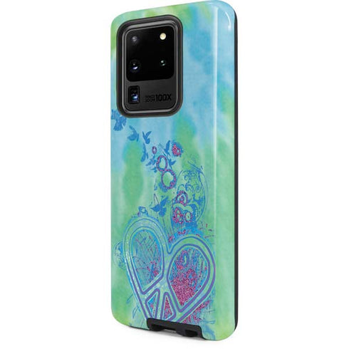 Liquid Blue Tie Dye Peace Heart Galaxy S20 Ultra 5G Pro Case