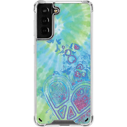 Liquid Blue Tie Dye Peace Heart Galaxy S21 Plus 5G Clear Case