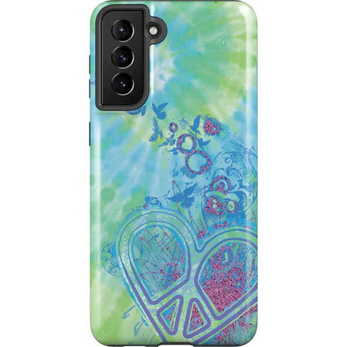 Liquid Blue Tie Dye Peace Heart Galaxy S21 Plus 5G Pro Case