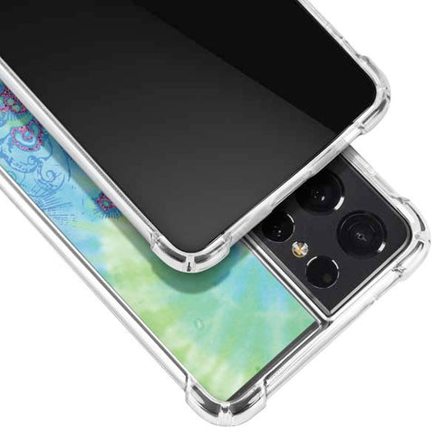 Liquid Blue Tie Dye Peace Heart Galaxy S21 Ultra 5G Clear Case