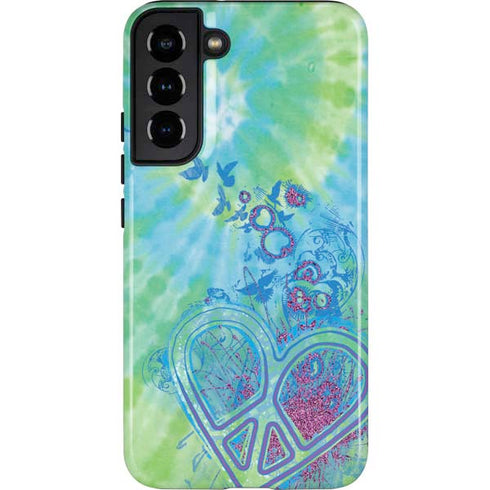 Liquid Blue Tie Dye Peace Heart Galaxy S22 Plus Pro Case