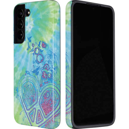 Liquid Blue Tie Dye Peace Heart Galaxy S22 Plus Pro Case