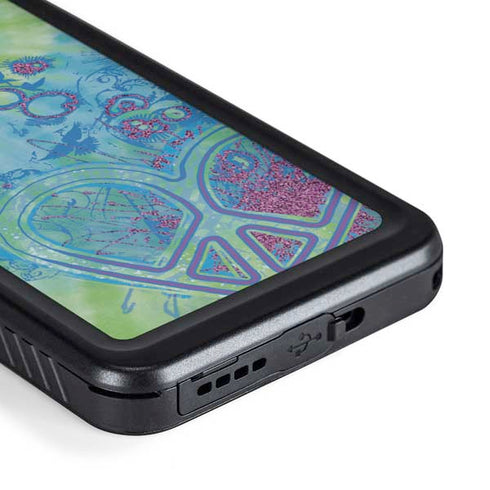 Liquid Blue Tie Dye Peace Heart Galaxy S23 Plus Waterproof Case