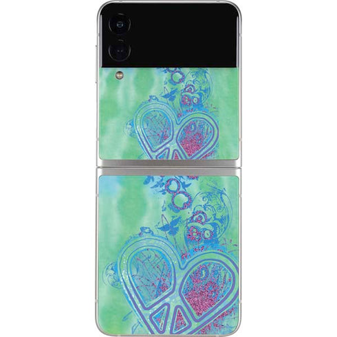Liquid Blue Tie Dye Peace Heart Galaxy Z Flip3 5G Skin