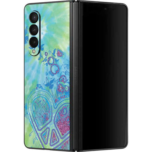 Liquid Blue Tie Dye Peace Heart Galaxy Z Fold3 5G Skin