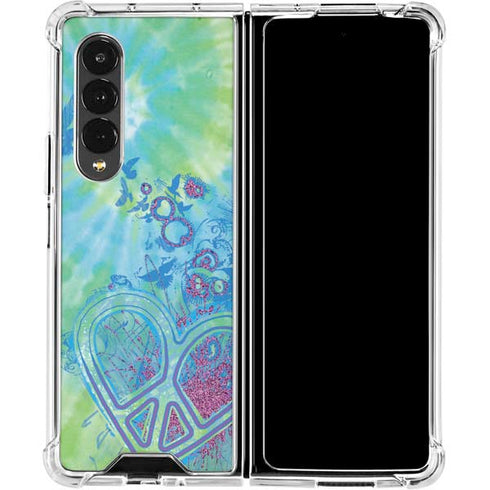 Liquid Blue Tie Dye Peace Heart Galaxy Z Fold4 5G Clear Case