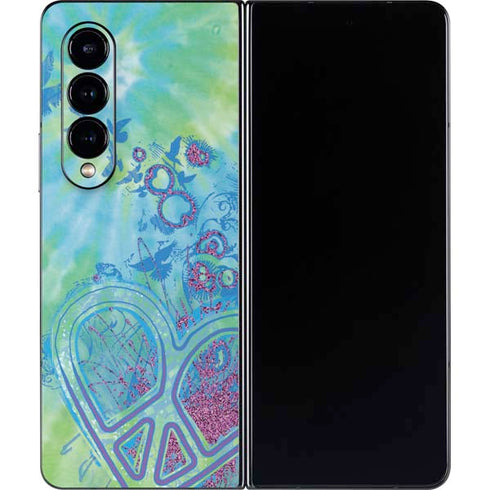 Liquid Blue Tie Dye Peace Heart Galaxy Z Fold4 5G Skin