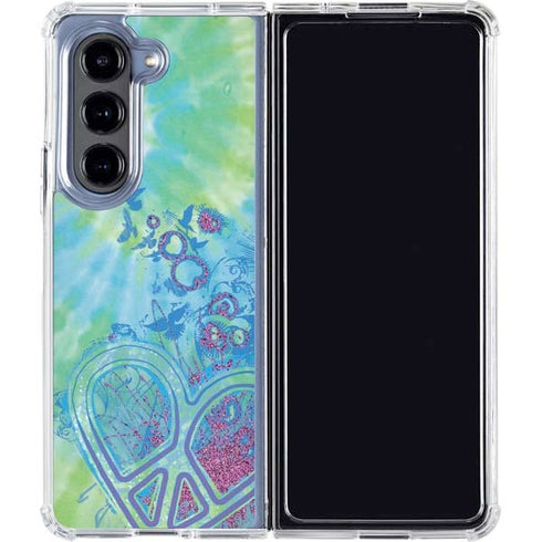Liquid Blue Tie Dye Peace Heart Galaxy Z Fold5 5G Clear Case