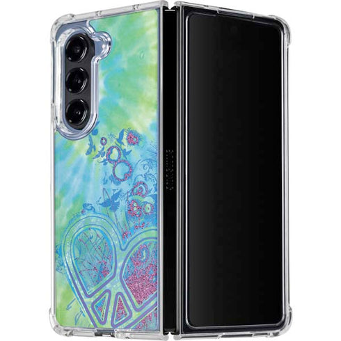 Liquid Blue Tie Dye Peace Heart Galaxy Z Fold5 5G Clear Case