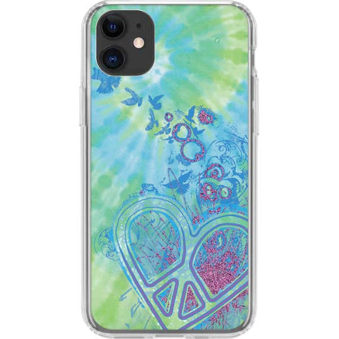 Liquid Blue Tie Dye Peace Heart iPhone 11 Clear Case
