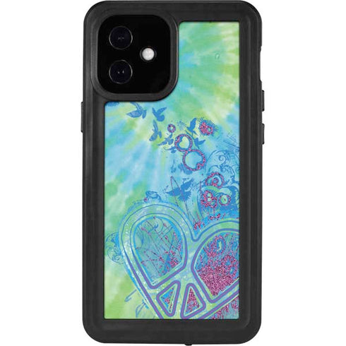 Liquid Blue Tie Dye Peace Heart iPhone 12 Mini Waterproof Case