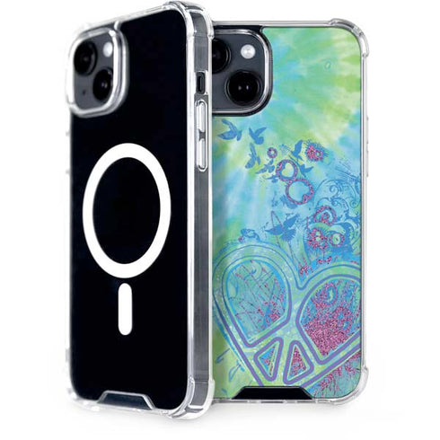 Liquid Blue Tie Dye Peace Heart iPhone 13 MagSafe Case