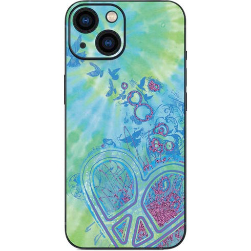 Liquid Blue Tie Dye Peace Heart iPhone 13 Mini Skin
