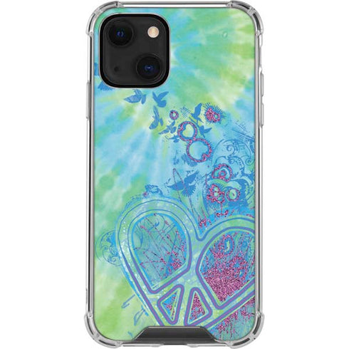Liquid Blue Tie Dye Peace Heart iPhone 14 Clear Case