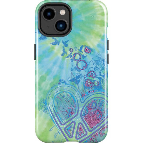 Liquid Blue Tie Dye Peace Heart iPhone 15 Plus Impact Case