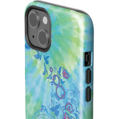 Liquid Blue Tie Dye Peace Heart iPhone 15 Plus Impact Case